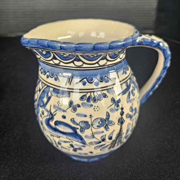Vintage Portuguese Molheira Hand Painted Ceramic Milkmaid Breakfast Pitcher - Picture 1 of 9